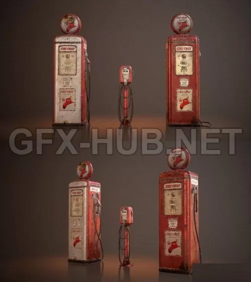 PBR Game 3D Model – Old Gas And Air Pumps