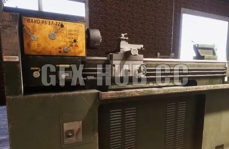 PBR Game 3D Model – Old Lathe