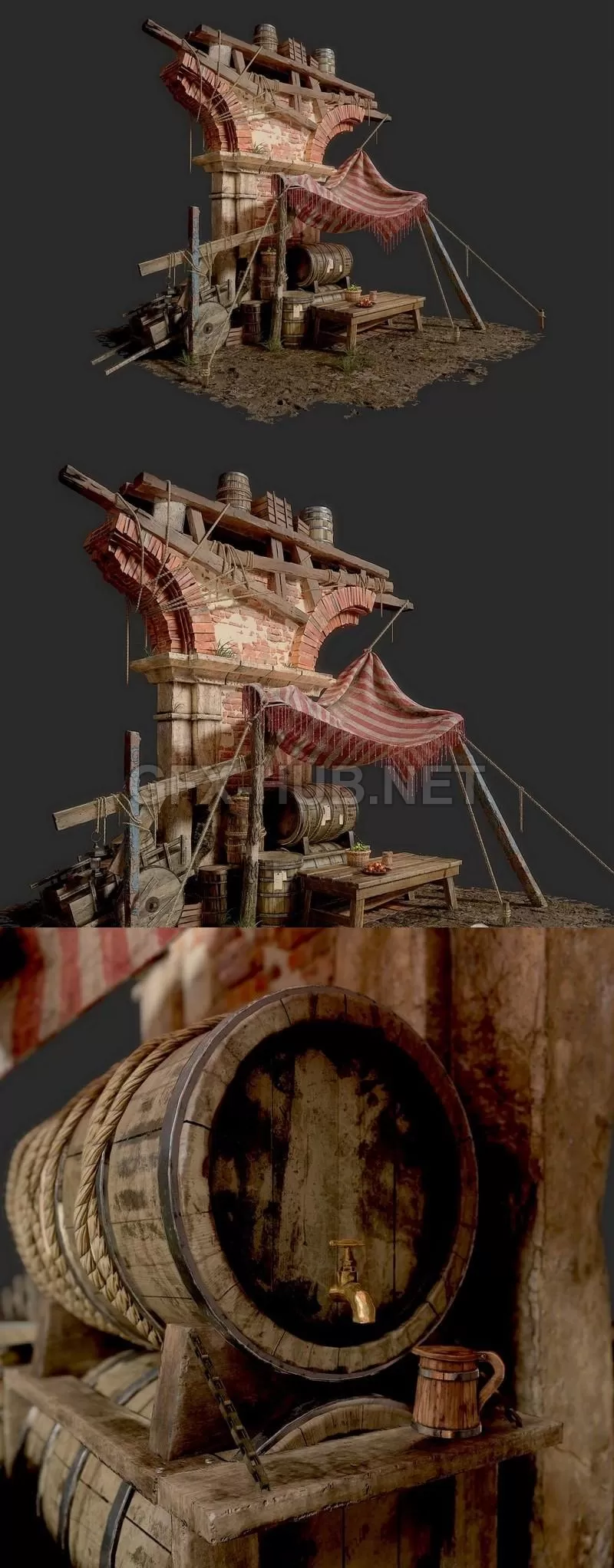 PBR Game 3D Model – Old Market Scene