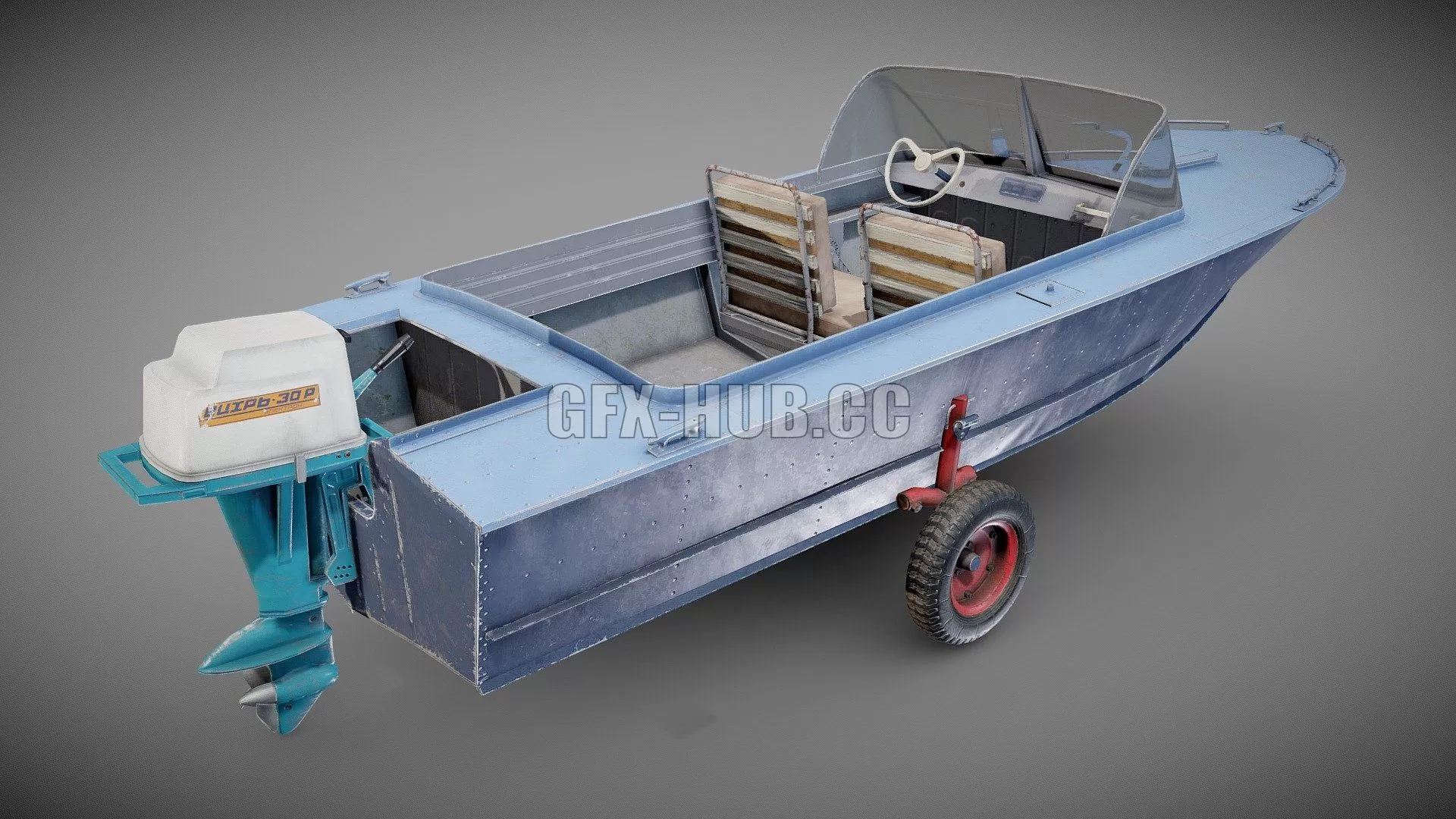 PBR Game 3D Model – Old vintage worned power boat Progress