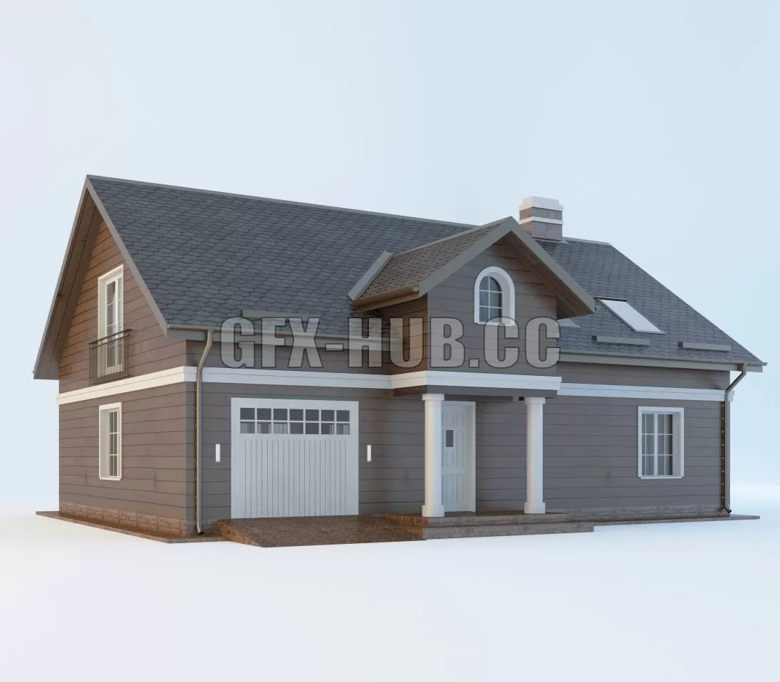 PBR Game 3D Model – One-story country house