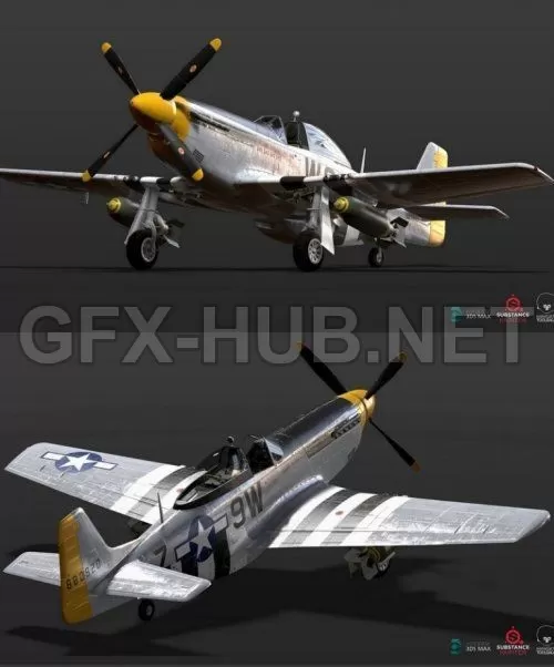 PBR Game 3D Model – P51D Mustang