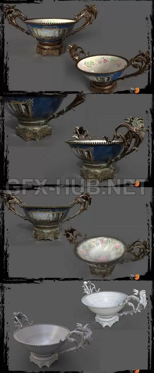 PBR Game 3D Model – Porcelain Bronze Bowl
