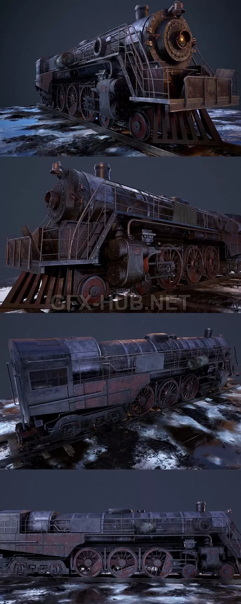 PBR Game 3D Model – Post apocalyptic Berkshire Steam Locomotive
