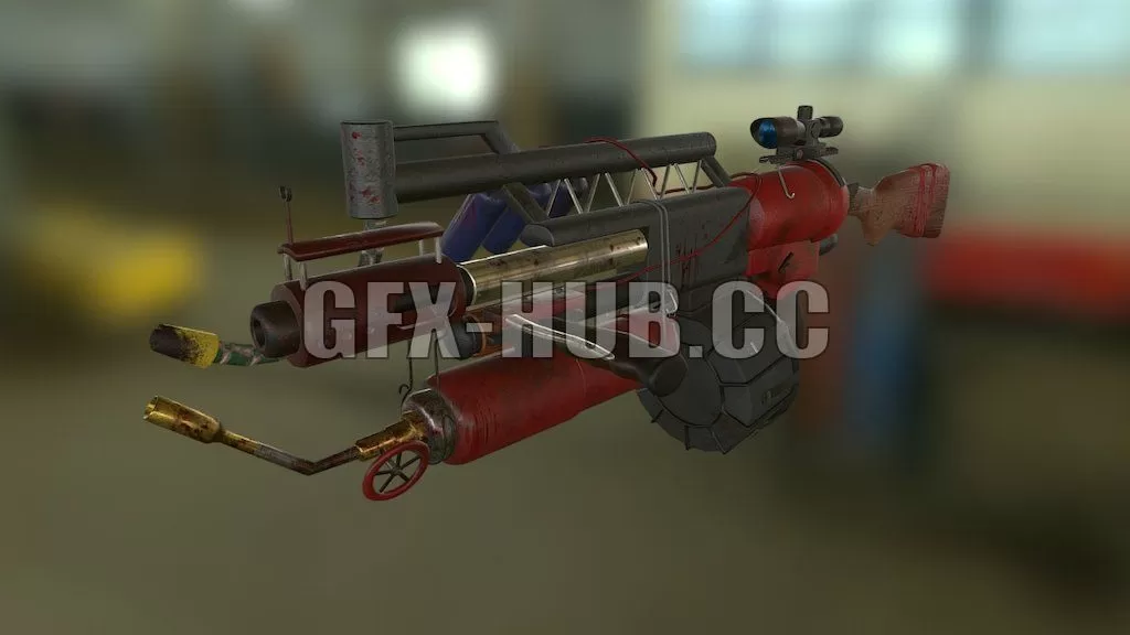 PBR Game 3D Model – Post-Apocalyptic Weapon