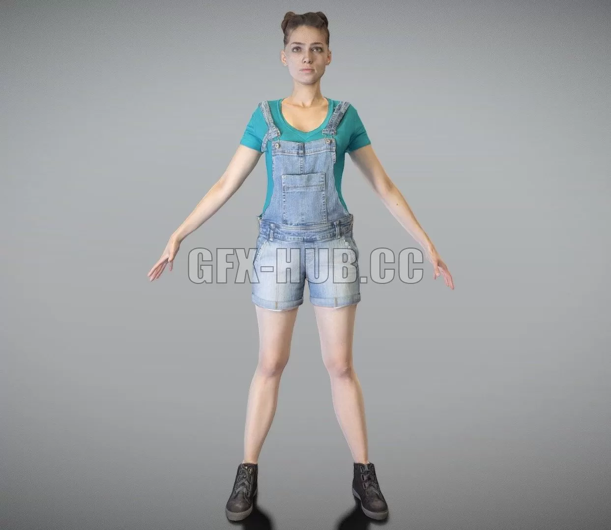 PBR Game 3D Model – Pretty girl in denim in A-pose 191