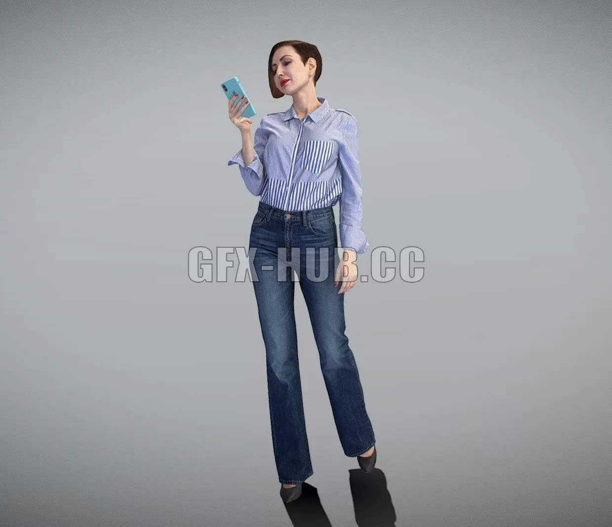 PBR Game 3D Model – Pretty woman using phone 354