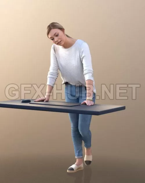 PBR Game 3D Model – Ramona 10074 – Standing Office Girl VR AR low-poly