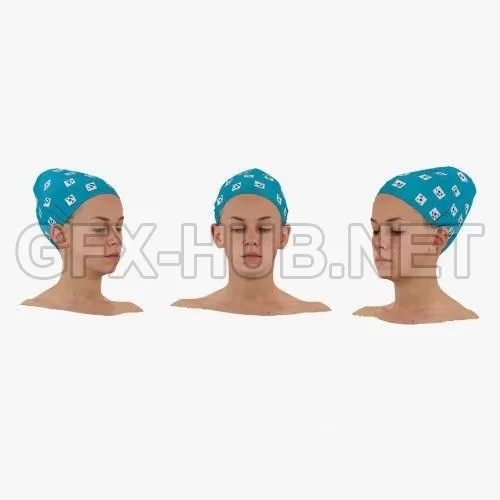 PBR Game 3D Model – Rhea Human Head Eyes Turn Down AU61 Raw Scan