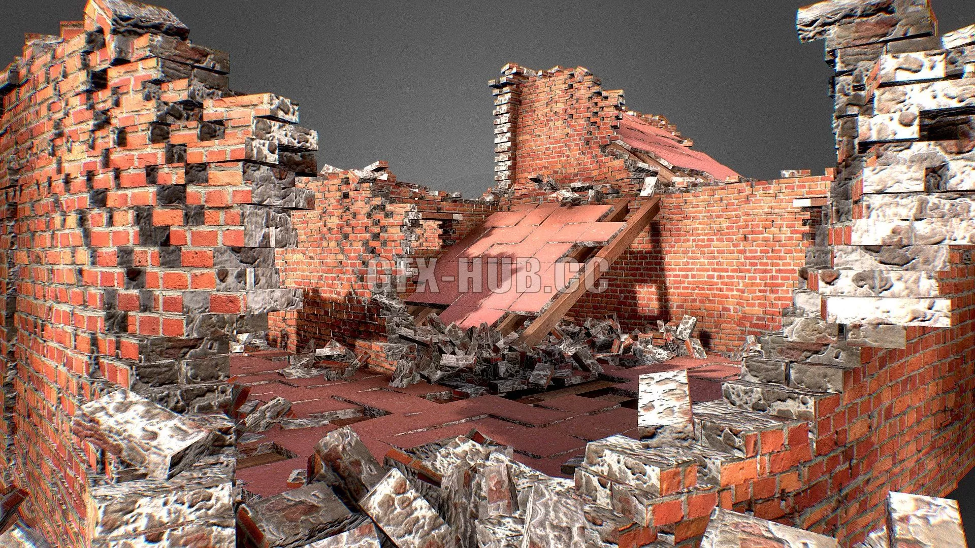 PBR Game 3D Model – Ruins asset pack + example