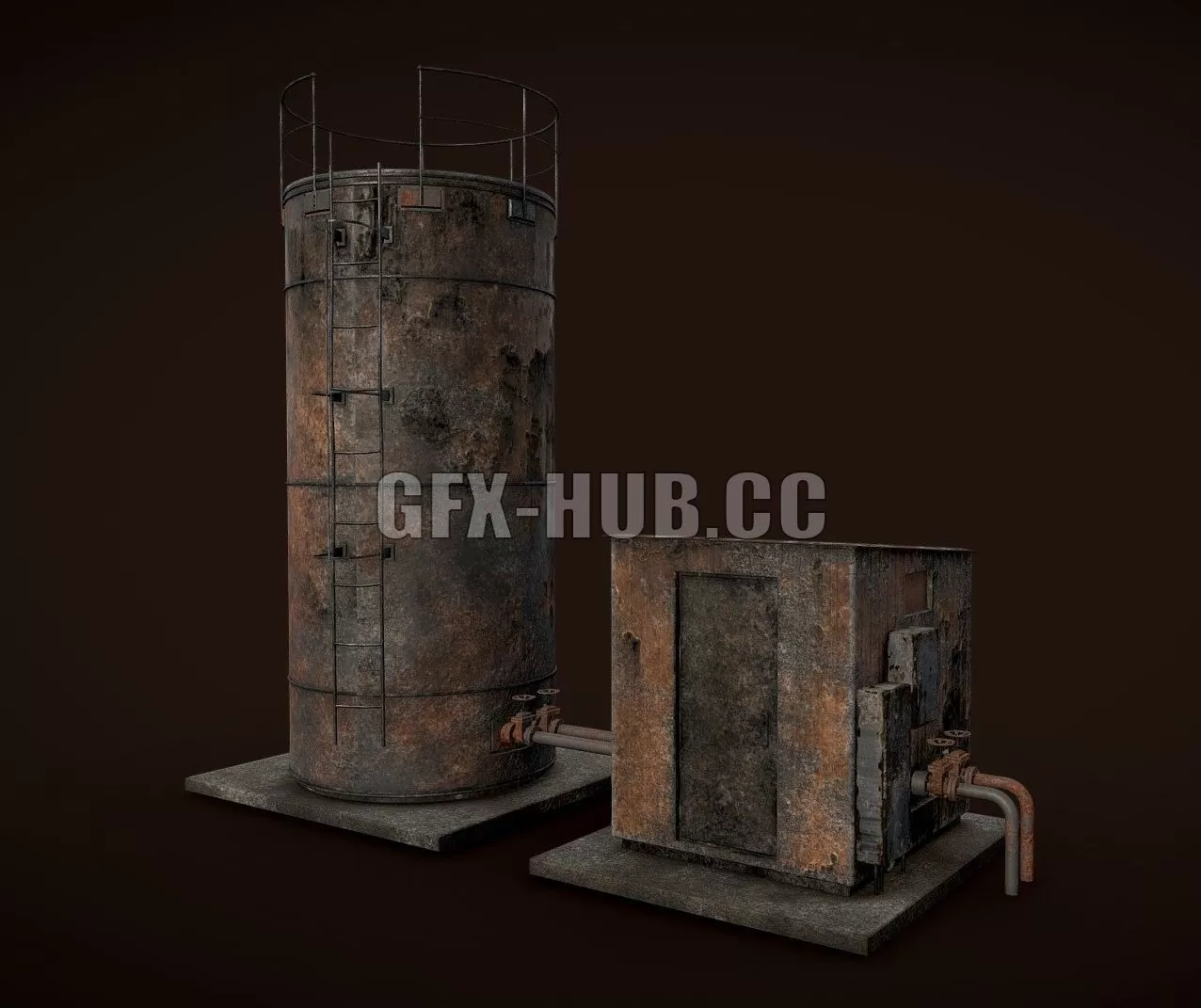 PBR Game 3D Model – Rusted liquid tank