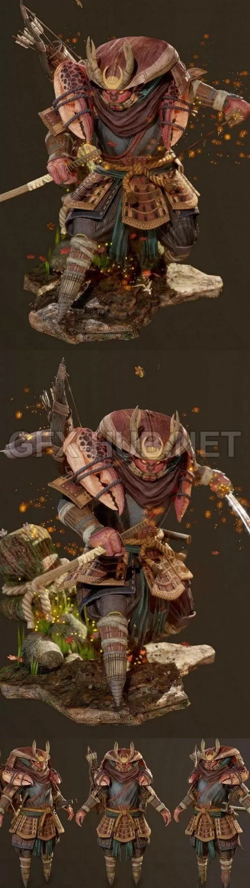 PBR Game 3D Model – Samurai Crab (max, fbx, obj)