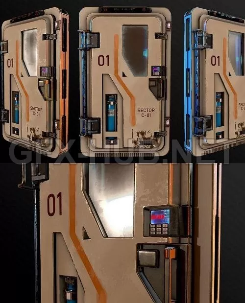 PBR Game 3D Model – Sci-Fi Door (max, fbx, obj)