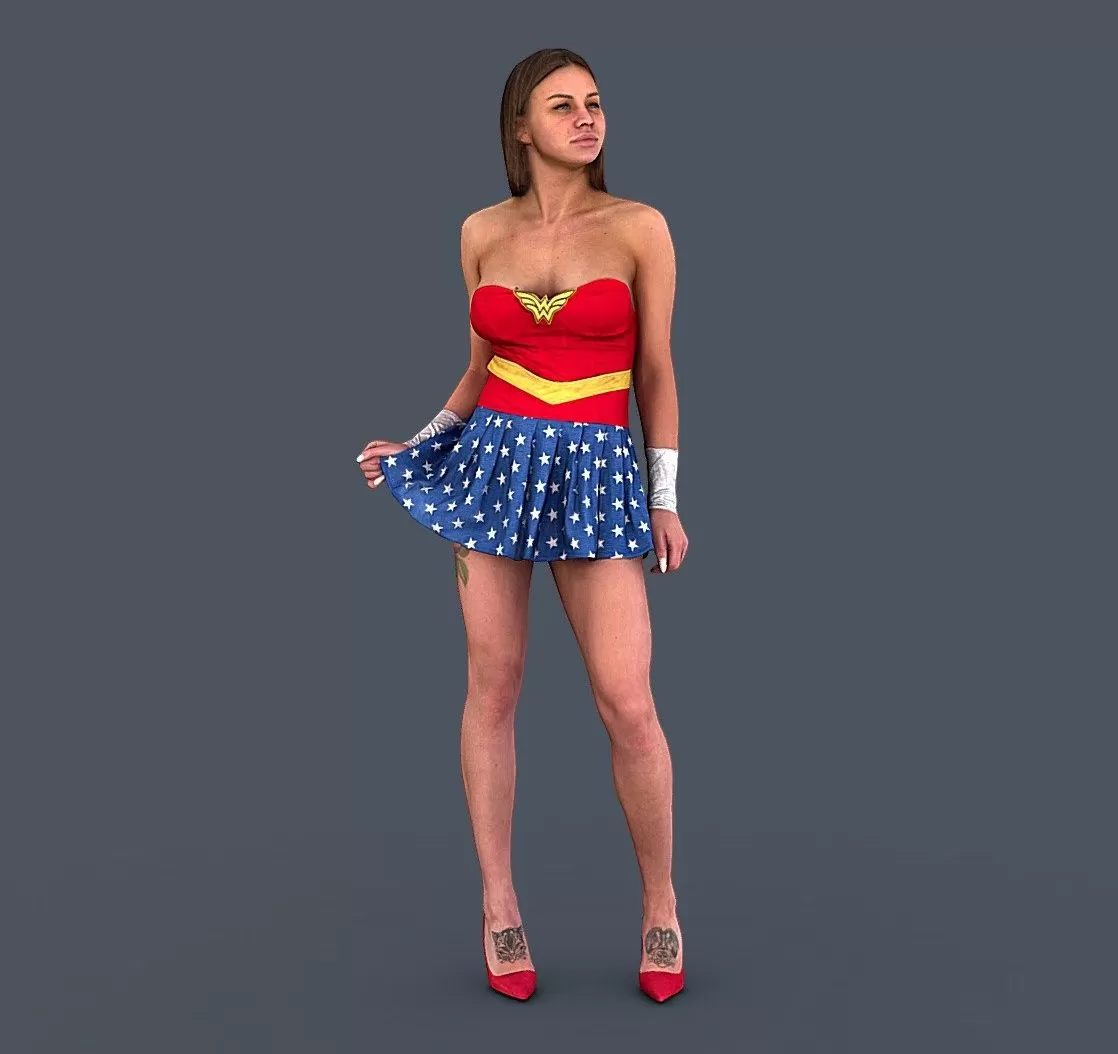 PBR Game 3D Model – Sexy Girl Wearning Short Skirt Standing