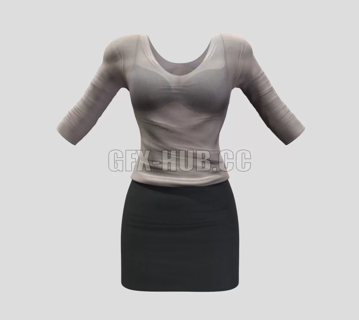 PBR Game 3D Model Sheer Sweater Mini Skirt Female Business Outfit 3DSKY Decor Helper