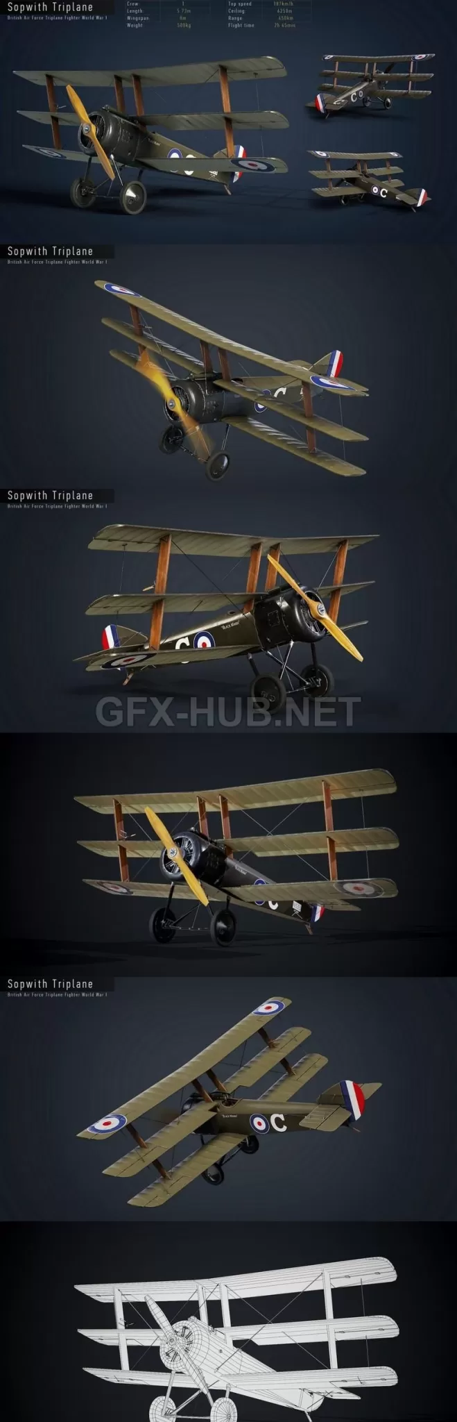 PBR Game 3D Model – Sopwith Triplane GameReady model