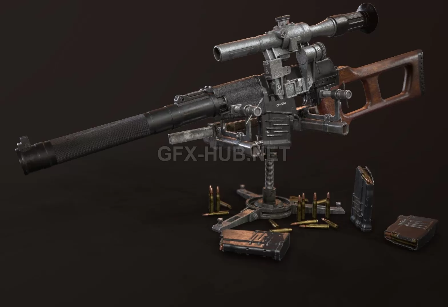 PBR Game 3D Model – Special Sniper Rifle (VSS) «Vintorez»