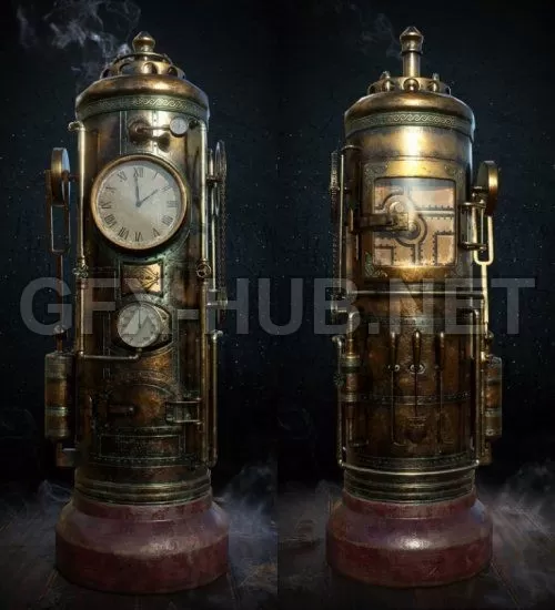 PBR Game 3D Model – Steampunk Clock