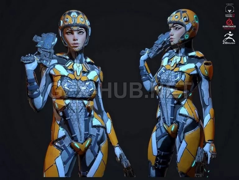 PBR Game 3D Model – Stella – female Space Marine