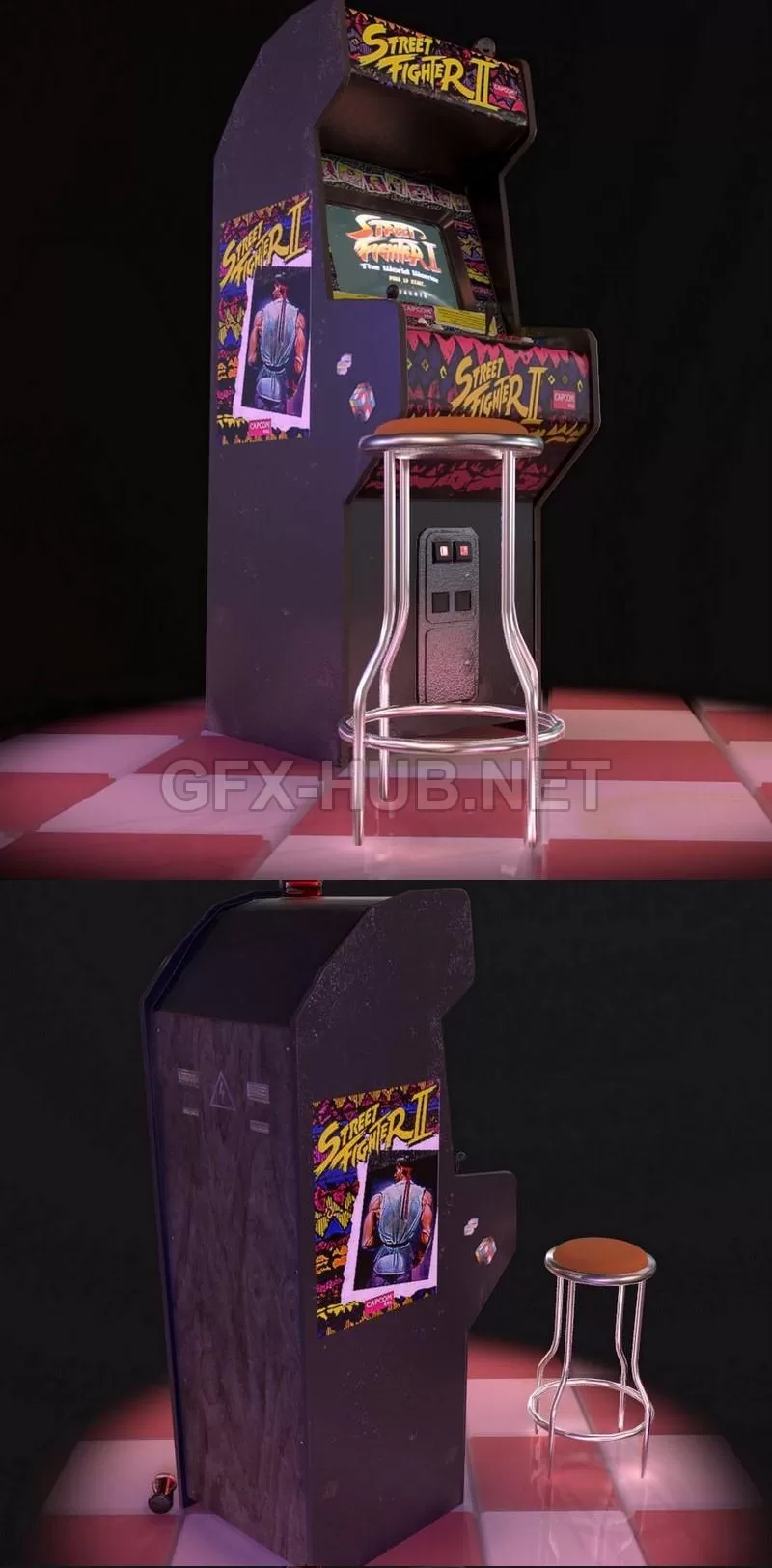 PBR Game 3D Model – Street Fighter II Arcade Cabinet