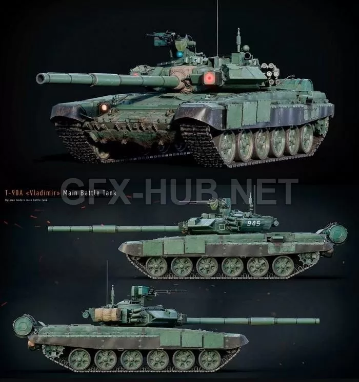 PBR Game 3D Model – T-90A MBT Tank