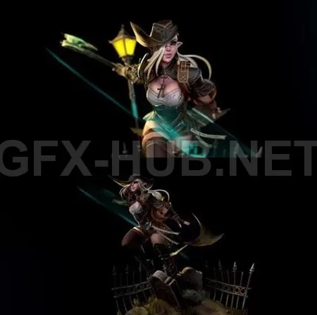 PBR Game 3D Model – The Hunter Girl PBR