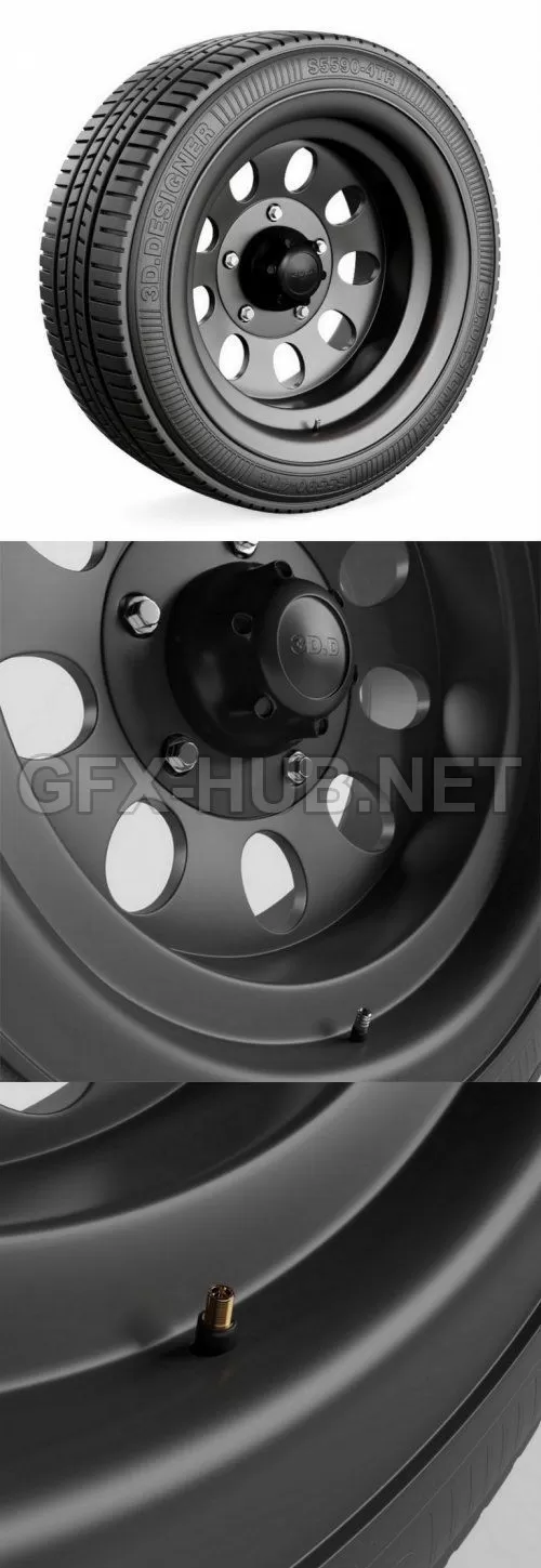 PBR Game 3D Model – Tire And Car Rim