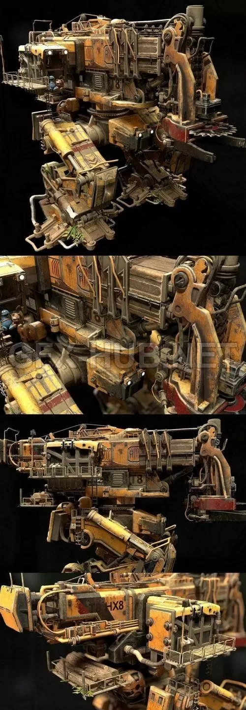 PBR Game 3D Model – Tree Cutter Mech