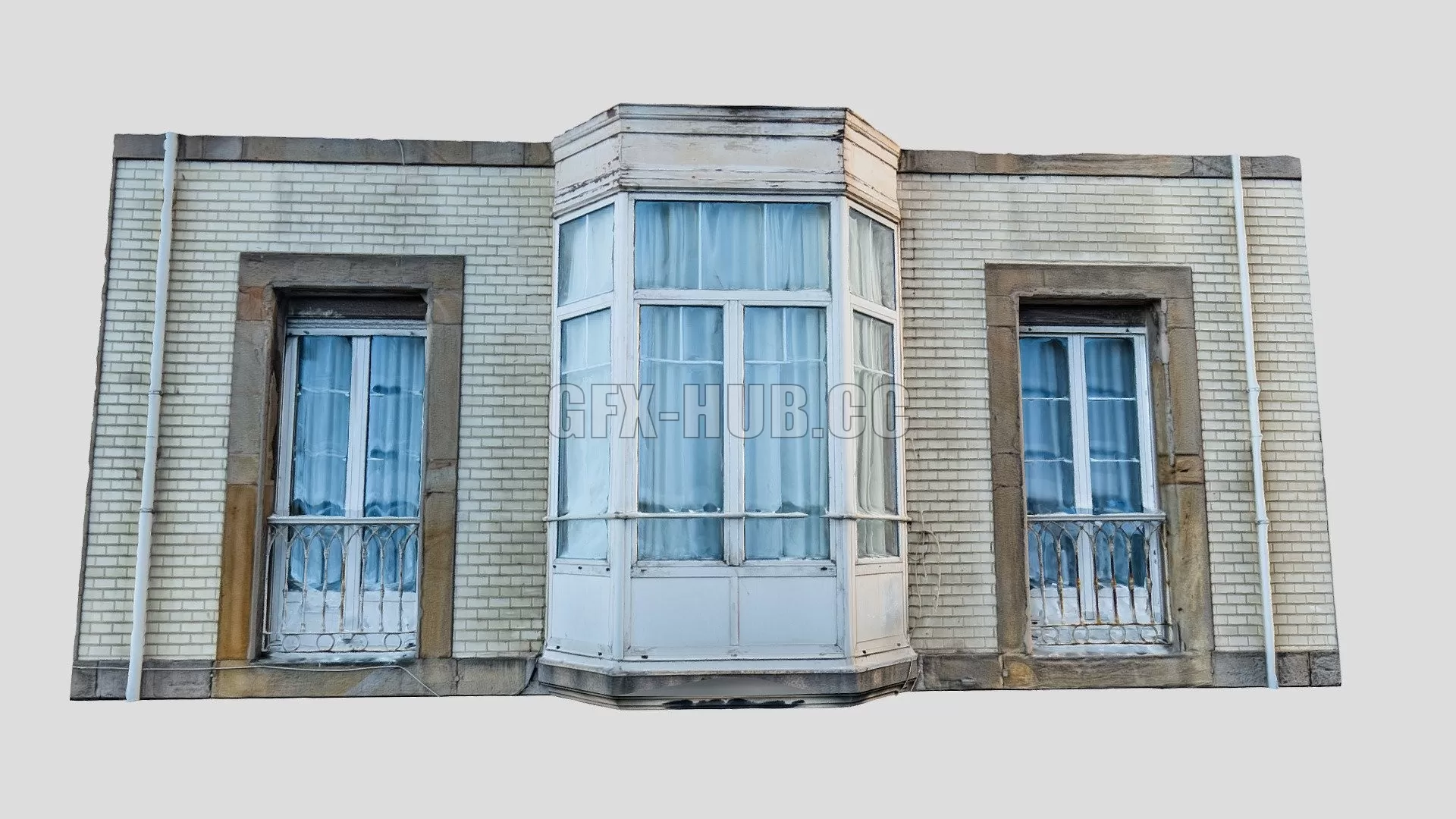 PBR Game 3D Model – Two windows and a balcony