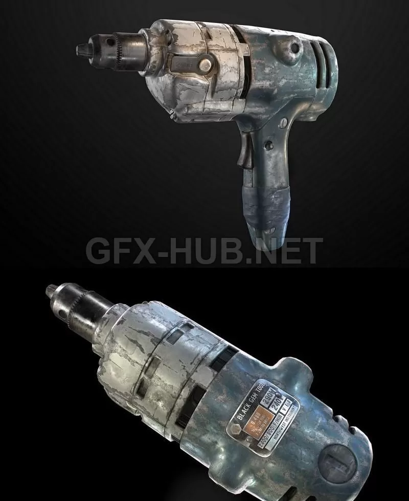 PBR Game 3D Model – Vintage Electric Drill