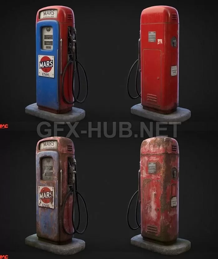 PBR Game 3D Model – Vintage Gas Pump