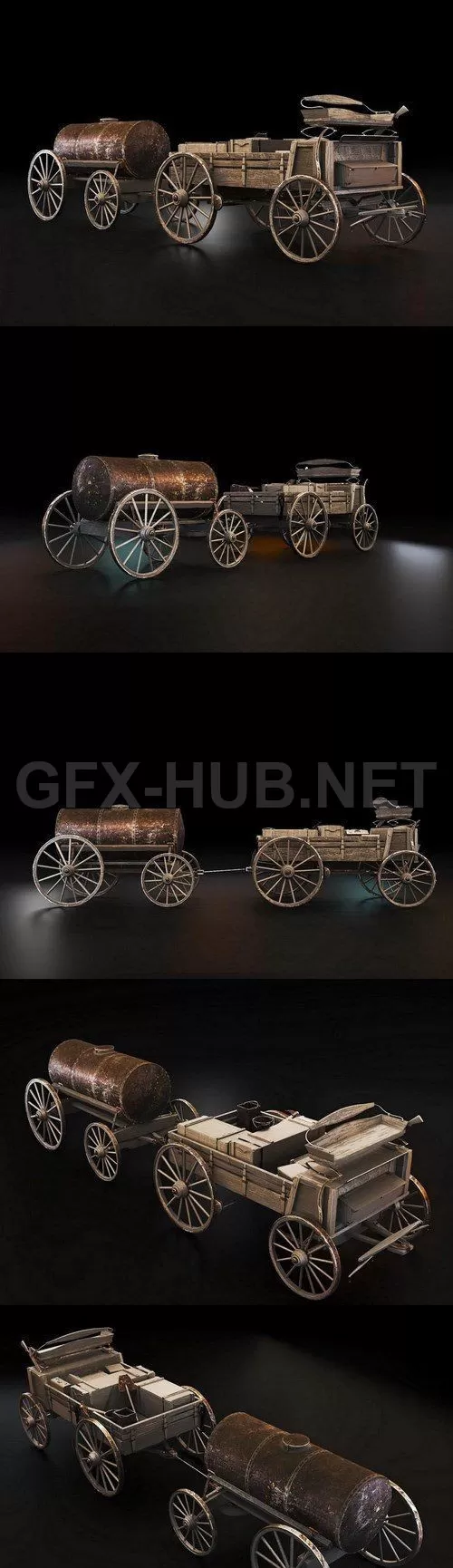 PBR Game 3D Model – Waggon with Barrel –