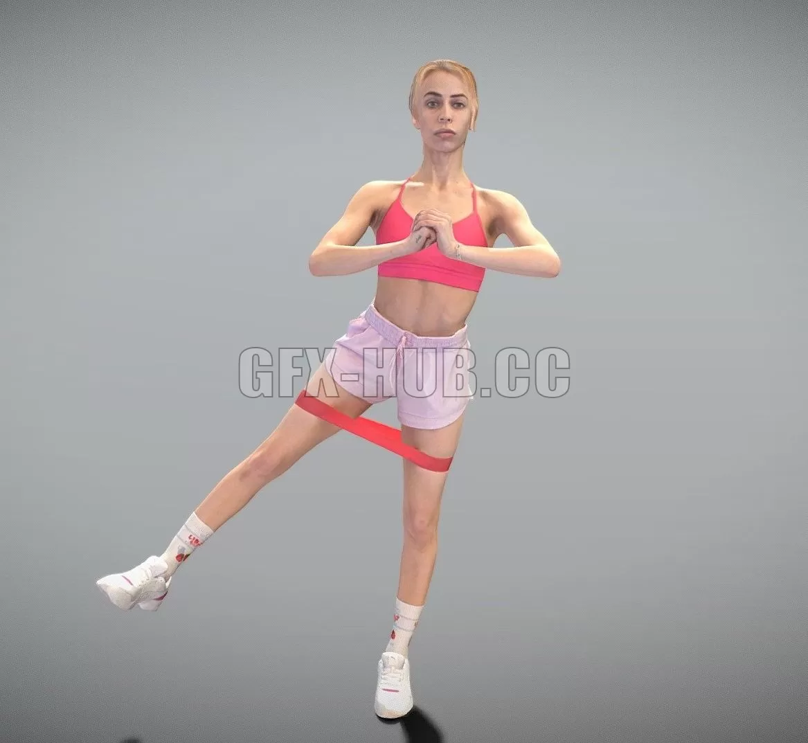 PBR Game 3D Model – Woman exercising with fitness rubber band