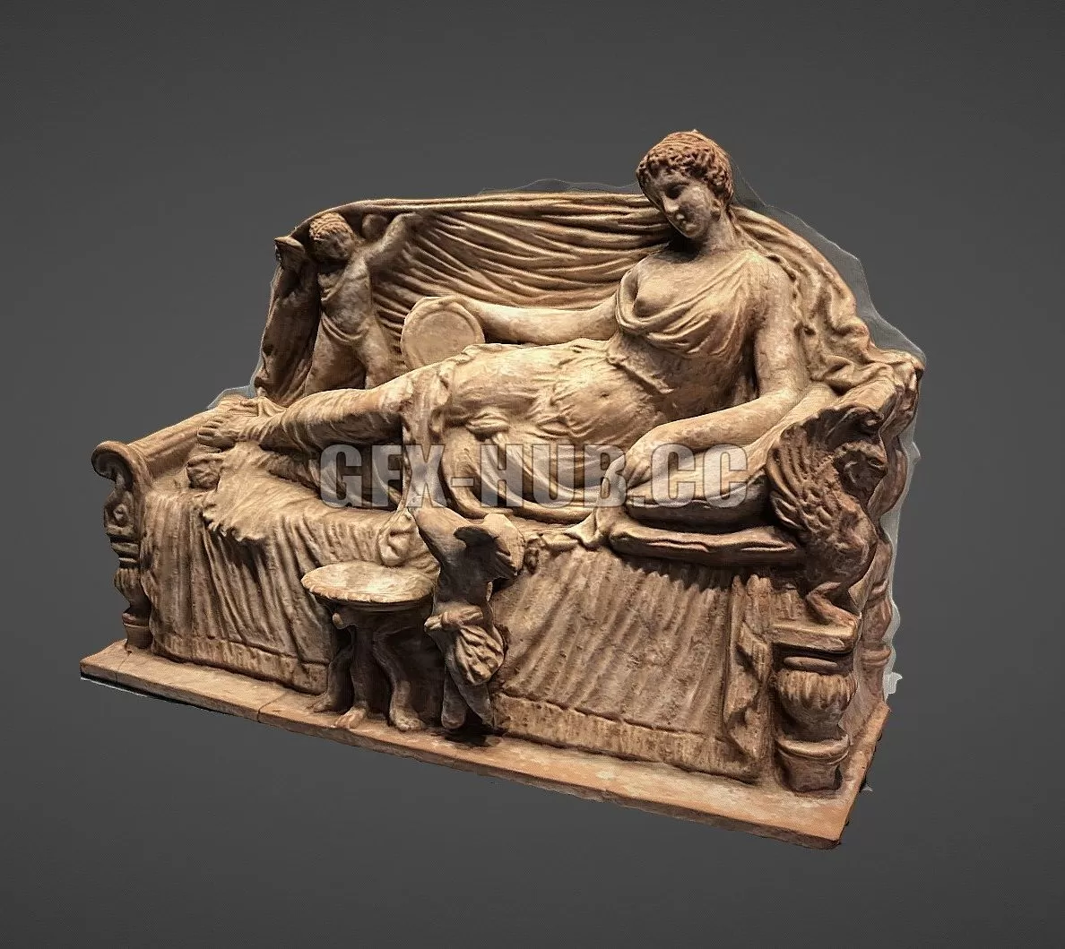 PBR Game 3D Model – Woman on couch with cupids greek statue photogrammetry 3d scan