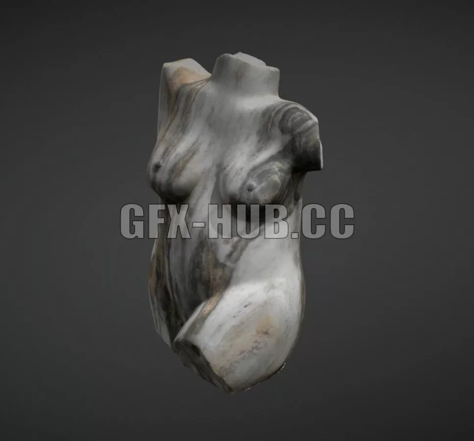 PBR Game 3D Model – Woman Torso Sculpture in Stone