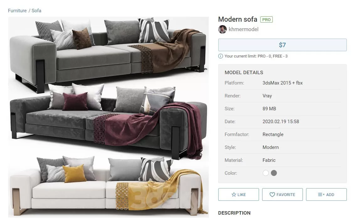 SOFA – 3D MODELS – 3DSKY – DOWNLOAD – 076