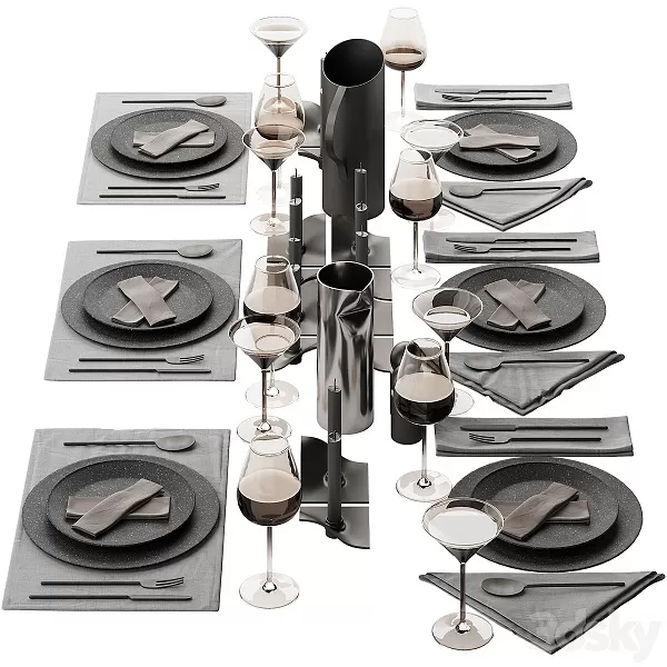 FURNITURE 3D MODELS – 063 Tableware Decor Set 01 Dark Matte 00 FURNITURE 3D MODELS – 063 Tableware Decor Set 01 Dark Matte 00