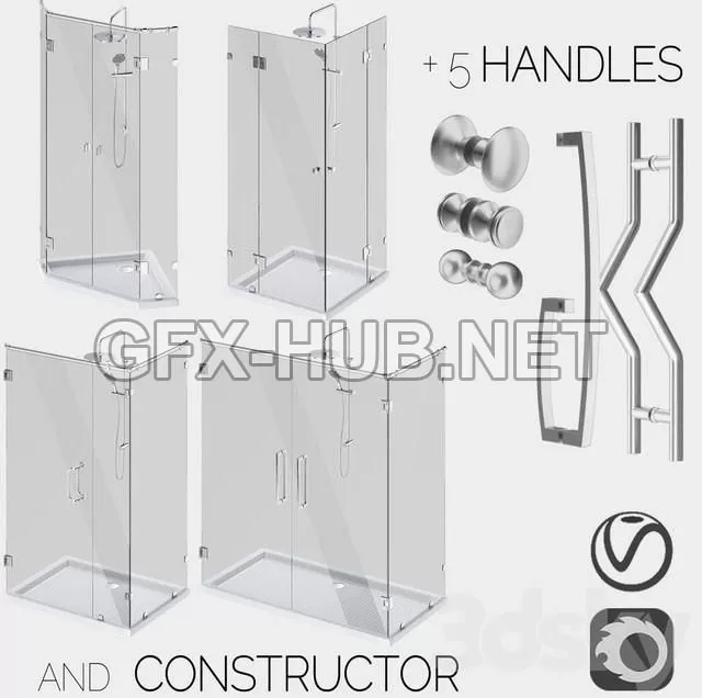 FURNITURE 3D MODELS – Angled glass shower cabins, designer and handle set FURNITURE 3D MODELS – Angled glass shower cabins, designer and handle set