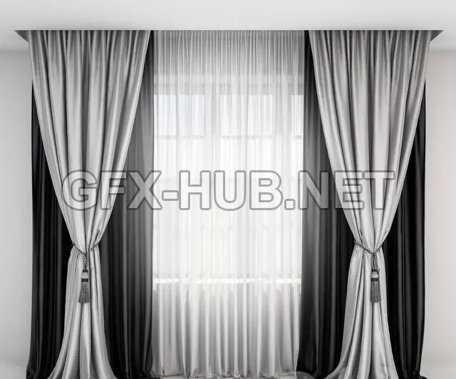 FURNITURE 3D MODELS – Black satin curtains with pick-up brush FURNITURE 3D MODELS – Black satin curtains with pick-up brush