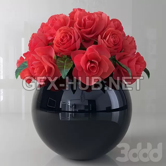 FURNITURE 3D MODELS – Bouquet of roses in a round black vase FURNITURE 3D MODELS – Bouquet of roses in a round black vase