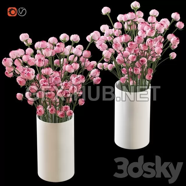 FURNITURE 3D MODELS – Bouquet of small pink shrub roses in a white vase 2 FURNITURE 3D MODELS – Bouquet of small pink shrub roses in a white vase 2