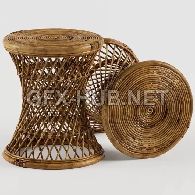FURNITURE 3D MODELS – Calero Rattan Round Stool TAN