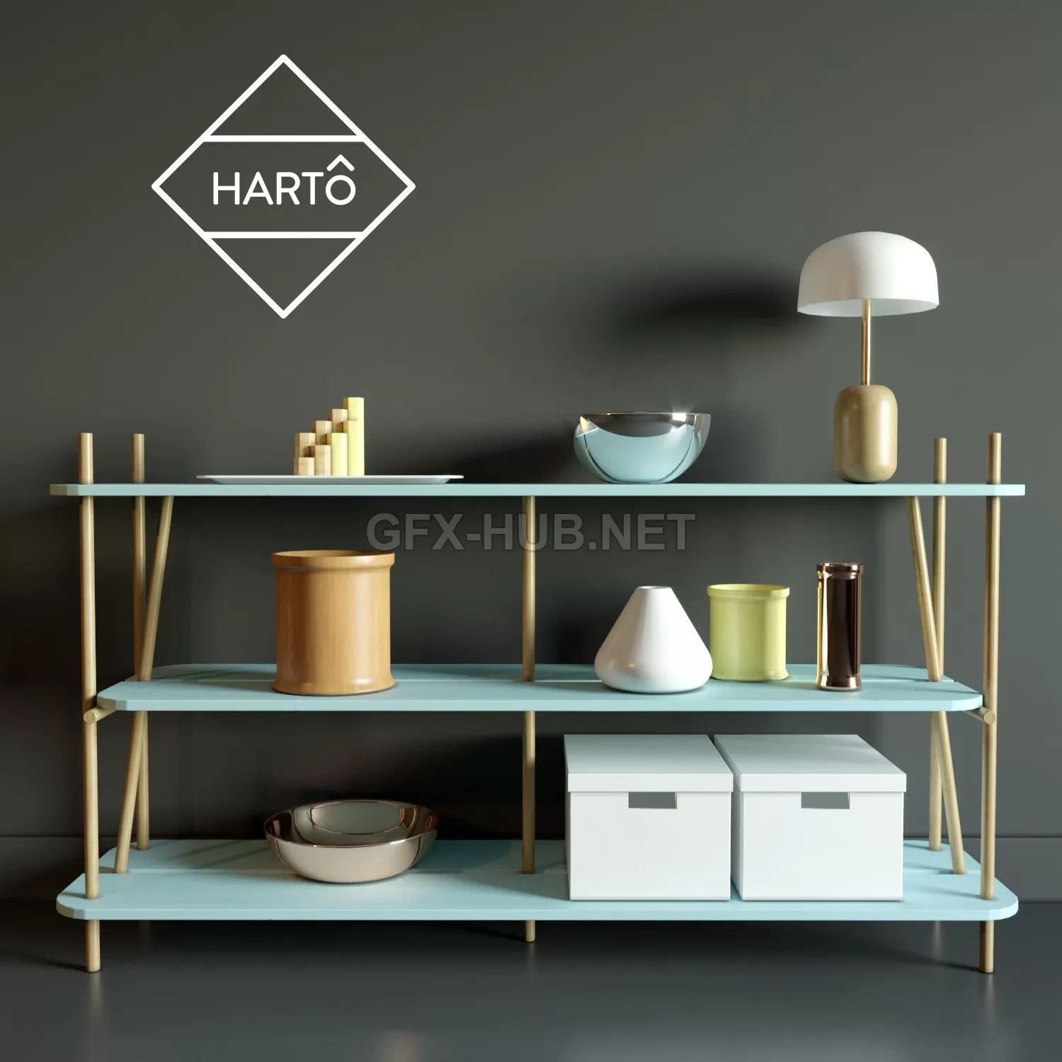 FURNITURE 3D MODELS – Chest of drawers SIMONE BOOKCASE, FADED BLUE HARTO