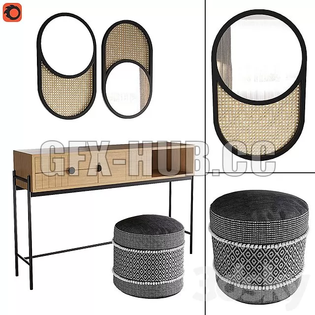 FURNITURE 3D MODELS – Clara Console Curico Pouf Waska Mirror