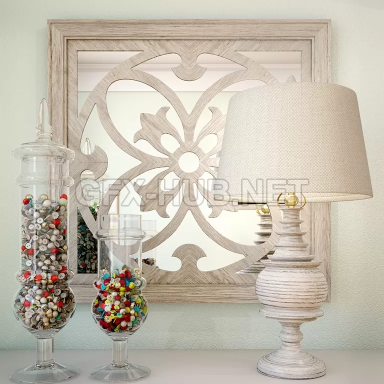 FURNITURE 3D MODELS – Decoration mirror, lamp, vase with botton FURNITURE 3D MODELS – Decoration mirror, lamp, vase with botton