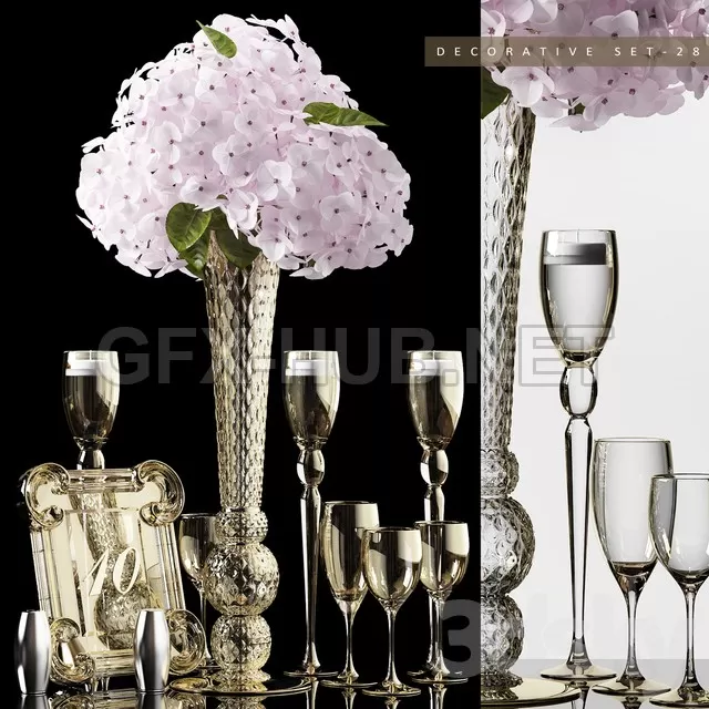 FURNITURE 3D MODELS – DECORATIVE SET 28 with flowers FURNITURE 3D MODELS – DECORATIVE SET 28 with flowers