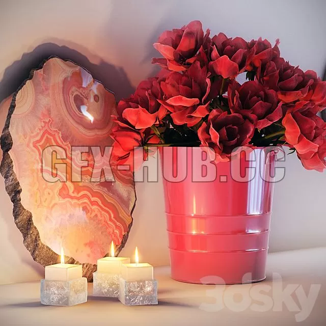 FURNITURE 3D MODELS – Decorative set with lamp, candles, flowers FURNITURE 3D MODELS – Decorative set with lamp, candles, flowers
