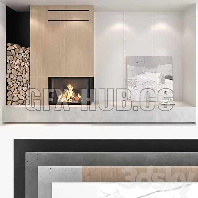 FURNITURE 3D MODELS – Decorative Wall with Fireplace Set 01 FURNITURE 3D MODELS – Decorative Wall with Fireplace Set 01