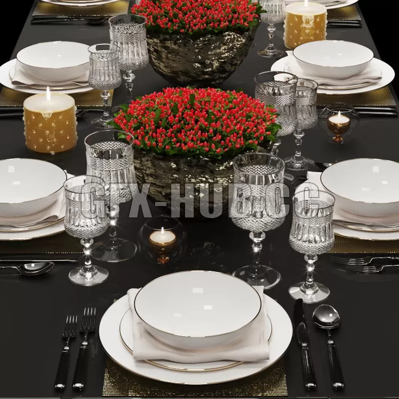 FURNITURE 3D MODELS – Dining Set 3 with barberry FURNITURE 3D MODELS – Dining Set 3 with barberry