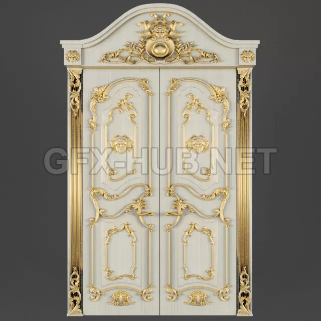 FURNITURE 3D MODELS – Double-leaf door with gold carving